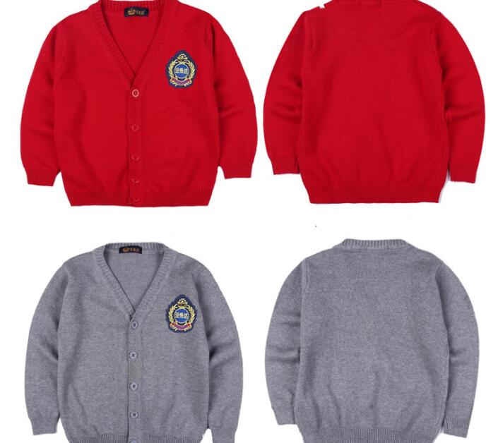 Custom V Neck Plain Knit Kids School Uniform Sweater Cardigan