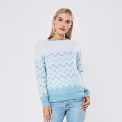 Striped Pattern Light Weight 100%Wool Women Sweater