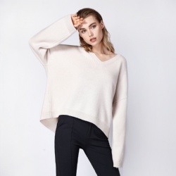 Casual V neck wool blend oversize knit jumper women