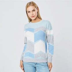 Crew neck pure wool light weight knit top long sleeve women sweater