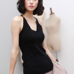 Deep V neck womens knit tank top