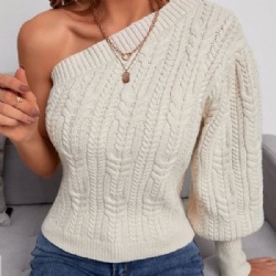 off shoulder cable knit long sleeve womens jumper