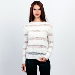 Crew neck hollow out womens white knitwear