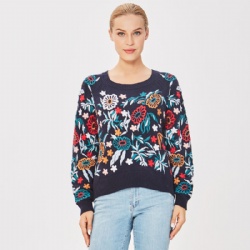 Embroidery crew neck long sleeve sweater