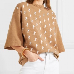 Embroidery horse short sleeve round neck sweater