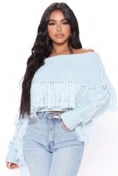 Off shoulder fringe womens knitwear long sleeve