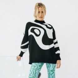 Oversize jacquard womens black white knitwear