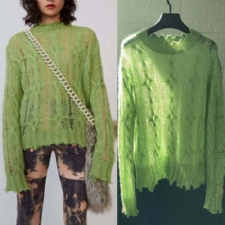 Mohair wool blend sheer trendy sweater womens light weght knit jumper long sleeve crew neck knitwear