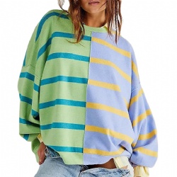 Causal color block stripe knitwear crew neck