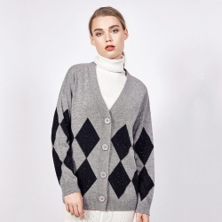 v-neck argyle knit cardigan womens