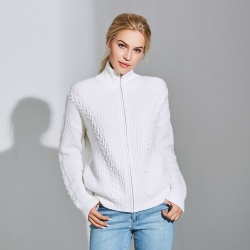 Wool Blend High Collar Winter Womens zip-up Knit Cardigan