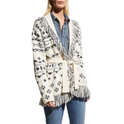 Fringe Trim belted knit cardigan