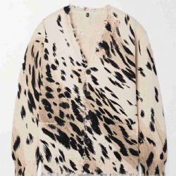 fashion women V neck long sleeve screen print cardigan sweater