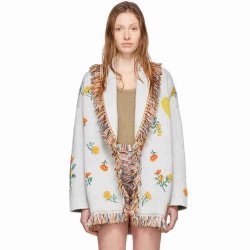 Women Fringed Tassel Jacquard Multicolor Knit Cardigan