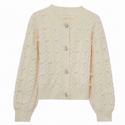 Elegant womens cream knitwear cardigan crew neck