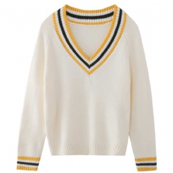 Stripe v neck white knitwear womens jumper