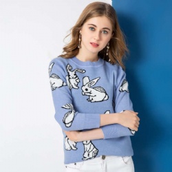 woman v neck rabbit blue knit jumper