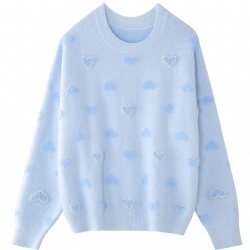 Round neck light blue heart knitwear for woman