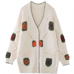 Hand crochet flower womens knit cardian