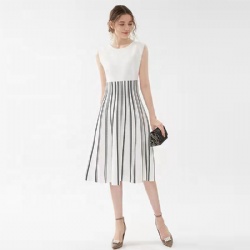 summere sleeveless pleated knitted women's white dress