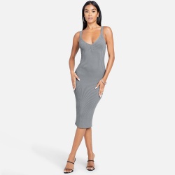 Summer v neck sleeveless ribbed sling knitted dress