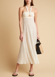 womens halter summer white pleated knit dress