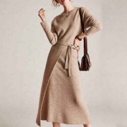 Round Neck Midi Dress Winter Causal Sweater Dress