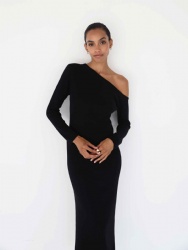 one shoulder slim sexy bodycon womens black ribbed knit dress