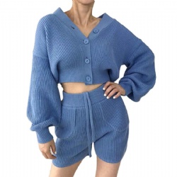 Knit Cardigan Lounge wear Short Pants Set Sweater 2 Two Piece