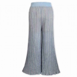 Fashion Shiny Lurex Stripe Wide Leg Pants Womens Sweater Knitted Pants