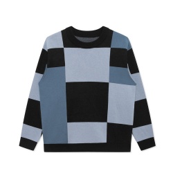 Men's color check board sweater contrast color Patchwork round neck loose knitted Long Sleeve sweater