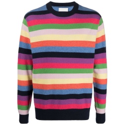 Multi stripe color men's crew neck knitwear long sleeve sweater cotton knit jumper