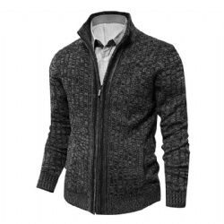 Blending ribbed Zip-up knitwear men's mock neck sweater long sleeve knit cardigan