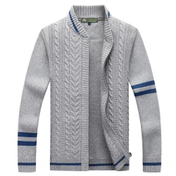 Cable knit tipping mens knitted cardigan long sleeve zip-up knitwear