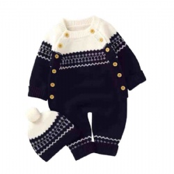 Newborn Babies KnitwearrJumpsuits With Hat Jaqcard Kids Knitwear