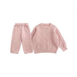 Baby Boys And Girls Sweater Suit Set Long Sleeve Cable Knit Top and Long Pants two-piece Set