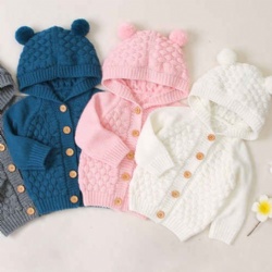 Fancy hoodie sweater cable knit buttoned knitwear unisex baby knit cardigan