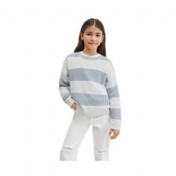 Gilrs stripe knitwear crew neck sweater long sleeve color block sweater