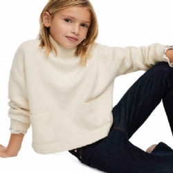 Simple Design Cotton Girls Knit Jumper Turtle Neck Oversize Children's Sweaters With Pockets