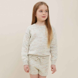 Kids Oversized Speckle Knit Crewneck Sweaters Suit Children's Cotton Sweater Two Piece Pants Set