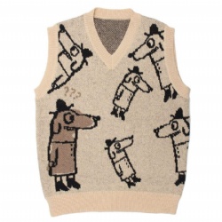 Cartoon Dog Knit Vest V neck Jacquard Boys Sweater