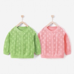 Baby girl's light weight knitwear long sleeve crew neck pointelle knit cardigan button up sweater