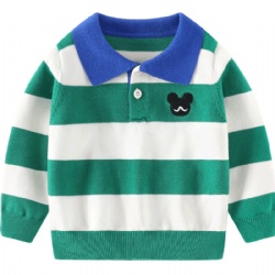 Little boy's polo collar knit top stripe long sleeve kids sweater