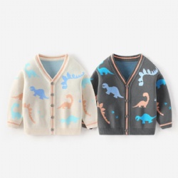 Dinosaur cartoon kids knit cardigan long sleeve jacquard button down knitwear v neck boys sweater