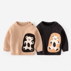 Teddy bear kid boy's knitwear long sleeve knit top crew neck  sweater