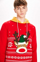 Winter Christmas Knitwear Cartoon reindeer jacquard O-neck mens Christmas sweater