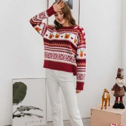 Drop Shoulder Christmas Ugly Christmas Knitwear Women Winter Jacquard Sweater