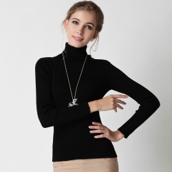 Women slim pure wool rib jumper turtle neck