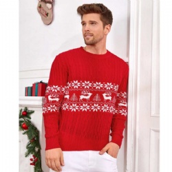 Men's jacquard christmas sweater slim fit crew neck Xmas knitwear long sleeve Knit top