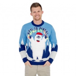 Unisex Adults Jacquard Christmas Knit Jumper Crew Neck Xmas Sweater With Led Lights